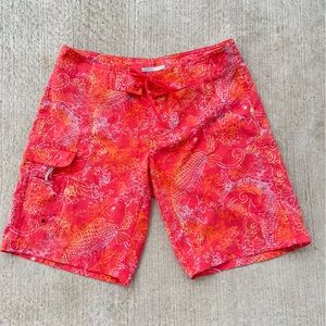 COLUMBIA SWIM SHORTS Omni-Shade women’s 6 orange yellow koi fish print swimsuit